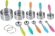 Stainless Steel Measuring Cups and Spoons Set of 10 Piece Measuring Cups with Silicone Handles and Clearly Scale, Nesting Liquid Measuring Cup Set