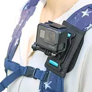 Backpack Shoulder Strap Mount Camera with Adjustable Shoulder Pad and 360 Degree Rotating Base Compatible with GoPro Hero 12 Black, Hero 11/9/8, DJI Action 4/3 and More (4.3 * 2.8 * 2.2 in)
