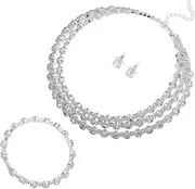 [BESPORTBLE] Bridal Necklace Set Crystal Choker Dangle Earrings Bracelet Complete Jewelry Collection for Wedding