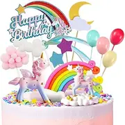 Humairc Unicorn Cake Decoration Rainbow Unicorn Cake Topper Happy Birthday Topper Cloud Balloons Moon Stars Cupcake Topper for Girl Kid Women Birthday Party Wedding Anniversary Decoration
