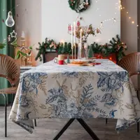 在飛比找蝦皮購物優惠-桌布 鬆枝藍色桌巾 印花聖誕桌布 節日餐桌布 美式布藝桌巾 
