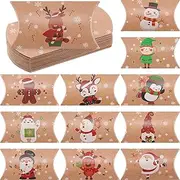 Crtiin 150 Pcs Christmas Pillow Boxes Gift Card Holders Boxes Xmas Small Pillow Boxes for Christmas Treats Present Small Gifts Favors Baby Shower Birthday Party, 12 Designs