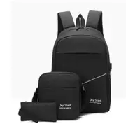 3Pcs/Set Unisex Back To School Backpack Book Laptop Bag Travel Pencil Case BLACK COLOR