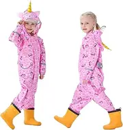 [Hovkib] Toddler Rain Suit Girls Raincoat Kids Rain Jacket Boys Rain Coat Waterproof Coverall Muddy Buddies Zipper Rainwear