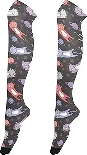 [Caihoyu] Over Knee Socks for Women Breathable Over Knee Socks Thigh High Winter Socks for Stage Performances Cartoon Cats Astronauts, Cartoon Cats Astronauts