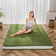 MAXYOYO Futon Mattress, Padded Japanese Floor Mattress Quilted Bed Mattress Topper, Extra Thick Folding Sleeping Pad Breathable Floor Lounger Guest Bed for Camping Couch, Green, Full