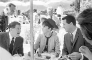 Gina Lollobrigida and Rock Hudson chatting at breakfast in Hollywo- Old Photo