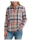 LUCKY BRAND Beige Plaid Cuffed Collared Button Up Top NWT XS #1309
