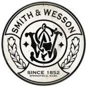 SMITH & WESSON SINCE 1852 SPRINGFIELD MA 14" HEAVY DUTY USA METAL AGED ADV SIGN