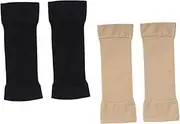 ERINGOGO 2Pairs Elastic Compression Arm Sleeves for Scar Coverage and Arm Shaping Slimming Calf Shaper Sleeve Protector for Fitness Skin Color Black
