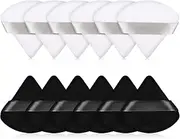 Maitys 12-Piece Triangle Powder Puff Set for Face Makeup - Soft, Washable, Reusable Cosmetic Sponges for Loose Powder, Foundation, and Wet/Dry Application (Black and White)
