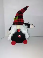 Black & Red Holiday Plush Girl Gnome w/ Plaid Tartan Hat 15” New Weighted Bottom