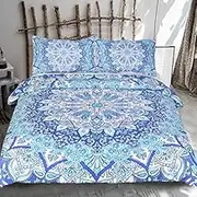 Sleepwish Bohemian Paisley Doona Cover Set 3 Piece Boho Chic Floral Bedding Quilt Cover Set Lotus Flower Mandala Bedding Duvet Cover (Double)