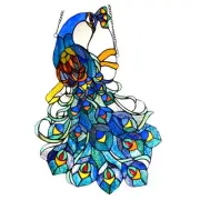 Stained Glass Window Panels Peacock 17" W x 25" T Suncatcher Matching PAIR