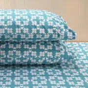 Flannel Bedding Sheet Set-Polyester Printed Microfiber Plush Flannel King Aqua