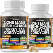 Lions Mane Mushroom, Turkey Tail, Chaga & Reishi, Cordyceps Shiitake White El...
