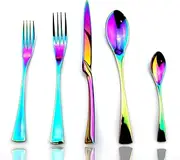 [JASHII] Luxury Unique Flatware Set - 20 Piece | Iridescent Silverware Sets | 18/10 Stainless Steel Dinnerware Set | Utensils for 4 | Rainbow Tableware Large&Small Spoon Large&Small Spoon