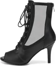 HIPPOSEUS Women's Net Yarn Latin Salsa Dance Booties Peep Toe Ballroom Ankle...