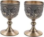 Voniecop 2X Classical Metal Wine Cup Handmade Small Goblet Household Copper Wine Glass Carving Pattern