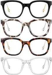 YIOYHVOVY 4 Pack Classic Square Reading Glasses for Women, Blue Light Blocking Readers with Spring Hinge, Oprah Style Trendy