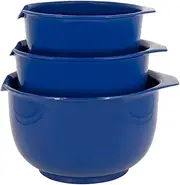 [Glad] Mixing Bowls with Pour Spout, Set of 3 Nesting Design Saves Space Non-Slip, BPA Free, Dishwasher Safe Plastic Kitchen Cooking and Baking Supplies, Blue