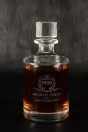 Engraved Victory Monogram Personalised Birthday Round Whiskey Decanter