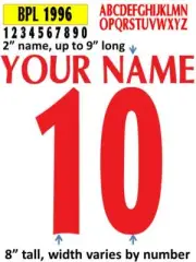 OLD BPL 1996 IRON ON heat press transfer numbers for soccer jersey