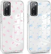 Yomjew 2 Pack Cute Clear Bow Phone Case for Samsung Galaxy S20 FE 5G/S20 Lite/S20 Fan Edition 6.5 inch, Aesthetic Trendy Soft Slim Fashion Protective Shockproof TPU Bumper Cover for Women Girls-Bow