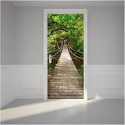 Door Stickers 3D Nature Landscape Door Sticker Wallpaper Peel and Stick Removable Forest Beach Night Scenery Door Poster Sticker Bedroom Decor(A)