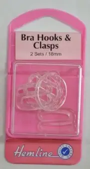 Hemline Bikini Buckle/Bra Hooks & Clasps, 2 Sets 18mm CLEAR