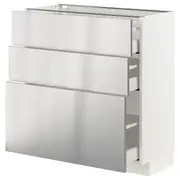 METOD / MAXIMERA base cabinet with 3 drawers, white/Vårsta stainless steel, 80x37x80 cm