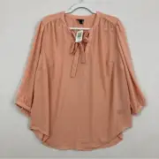 New Torrid Peach Cream Soft Lightweight Tie Front Pullover Blouse 1X
