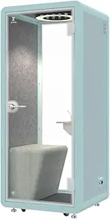 HiWish Office privacy booth & meeting pod,Pre-fab home office,movable workspace,Soundproof Acoustic Privacy Silent premium privacy Workstation pods, phone booth, portable,on Wheels-color Light Blue, S