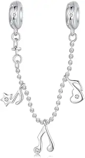 [Teleye] Musical Note Safety Chain Charm 925 Sterling Silver Charm Fits For Pandora Bracelet Necklace,SCC2871, Cubic Zirconia, Created Cubic Zirconia