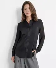 DKNY Women's Top Sz XL Women’s Chiffon-Sleeve Button-Front Satin