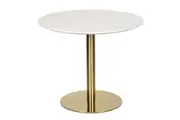 Raimon Furniture Elskar Round Dining Table With Marble Effect 90cm - Gold Metal Frame - White Agaria