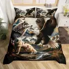 Duvet Cover Set Twin Size,Nature Wild Animal Jungle Snowy Mount Pine Trees 3D