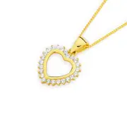 9ct Gold Cubic Zirconia Heart Pendant in Clear