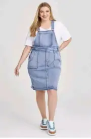 Taking Shape Denim Pinafore Plus Size 16 Blue