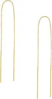 [JewelryWeb] 14k Yellow Gold Thin Bar Box Chain Threader Earrings Stud Earring for Women and Men