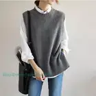 Women's Sleeveless Round Neck Wool Blend Coat Woolen Pullover Vest Retro Loose