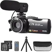 Domary 2.7K Digital Video Camera Camcorder DV Recorder 48MP 16X Digital Zoom 3.0 Inch IPS Touch Panel Supports Face Detection Beauty Face Smile Capture-Shake with 2pcs Batteries + Remote Control