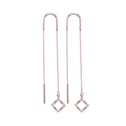 10k Rose Gold Round Diamond Diagonal Square Dangle Threader Earrings 1/10 Cttw
