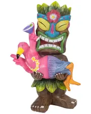 Northlight 15in Solar Lighted Polynesian Outdoor Garden Tiki with Flamingo Statue