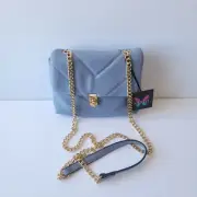 Womens blue gold chain Faux Lether Crossbody Bag By MARI