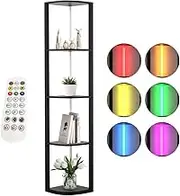 DelSol 5 Tier Corner Shelf with LED Light,162cm Tall Stand Floor Lamps with Storage Shelves,Sturdy Corner Bookshelf Cabinet Display Shelf for Living Room Bedroom Small Space