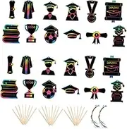 CAXUSD Scratch Paper Set 72pcs Graduation Scratch Cards Fun Educational Activity for Boys and Girls with Wooden Stick