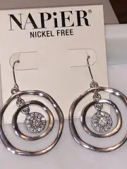 Vintage New Napier Dangle Circular Silver Earrings Multi Crystals Pierced