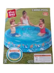 NEW Play Day 3-Ring Pool For Kids Inflatable Blue Shark , 65" x 14.5"