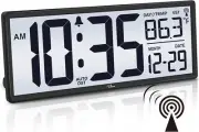 14.5'' Atomic Clock with Backlight, Large Digital Wall Clock Battery Operated, L
